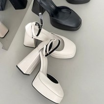 라운드 스퀘어 메리제인 가보시 통굽 발목스트랩 펌프스 하이힐