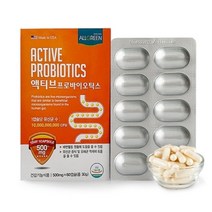 올그린 액티브 프로바이오틱스 500mg 60캡슐 2개월분 100억 유산균 미국 직수입