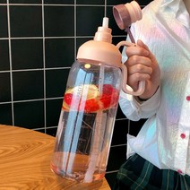 대용량 디톡스 빨대 빅사이즈 물병 생수통, 핑크 1.8L 빨대 포함