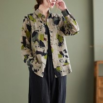 [인성] 가을 면과 린넨 셔츠 카디건 여성 빅사이즈 긴팔 셔츠