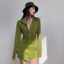 쭈글이원피스 긴 소매 여성 봄가을 계절 슬림핏 숏 힙랩 트렌드 2259803048