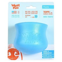 West Paw Zogoflex Toppl 인터랙티브 간식 디스펜싱 강아지 퍼즐 놀이 장난감 100% 견고함 물에 뜨는다! 미국산 스몰 아쿠아, Aqua Blue, Large