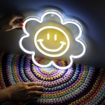 네온 사인 간판 꽃스마일 LED 조명 주문제작, 꽃스마일 네온사인 27cm, 꼬꼬핀(벽지형)