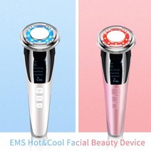 뷰티디바이스 5 in 1 휴대용 핫 콜드 메이크업 리무버 EMS LED 광자 테라피 페이스 리프트 롤러 마사지 딥 클리닝 장비, White NO Box