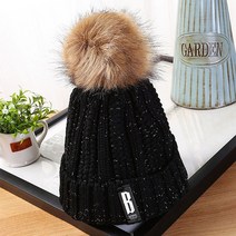 소프트 방울 털모자 블랙 남녀공용 겨울 니트모자