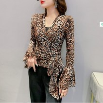 여성용 여성블라우스 여성셔츠 브이넥 봄신상 호피셔츠-dg52