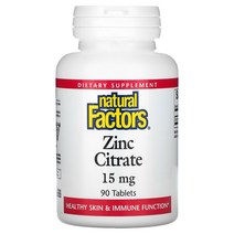 Natural Factors 아연 시트르산 Zinc Citrate 15mg 90정 2팩