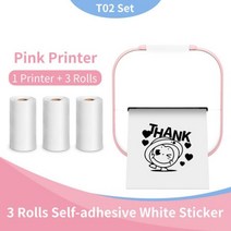 Phomemo T02 휴대용 미니 감열식 프린터 다양한 라벨 용지 【인테리어】, Pink-3Rolls adhesive_CN