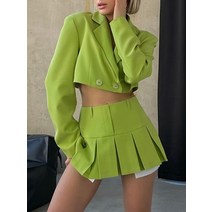 헬스기구Taruxy 2022 가을 여성 블레이저 슈트 투피스 세트 턴 다운 칼라 블레이저 탑 및 플리츠 스커트 femme high street y2k outfits