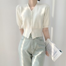 티데일리 여성용 소이 브이넥 반팔 가디건