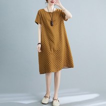 Yanda 여름 도트 무늬 빅사이즈 여성의류 반팔 원피스 스오버핏