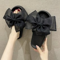 여성 편한 왕 리본 통굽 슬리퍼