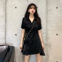 카라 브이넥 날씬 언발 미니 반팔 원피스 데이트룩