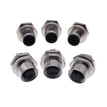 M12 패널 후면 장착 플랜지 소켓 센서 커넥터 방수 나사 스레드 커플 링 암 3 4 5 8Pin, 01 Male 3pin