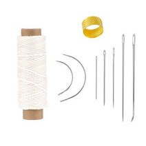 Fenrry가죽 재봉 바늘 키트 50m 플랫 왁스 스레드 골무 스티칭 세트 DIY 가죽 공예 도구 18 개, Type 9