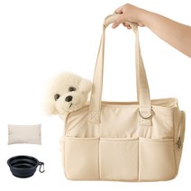 강아지 이동가방 깔끔더하기 강아지 산책 가방 외출 슬링백, 베이지