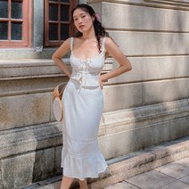 셀_레이스 드레스 스커트 프랑스 간지러움 줄리 세트 화이트 프렌치 나시 a라인 머메이드