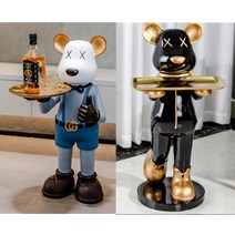 국내무배 곰돌이 사이드테이블 북유럽 대형트레이 받침대 카페 가게 회사 개업 및 집들이 선물 거실 인테리어 장식품, 받침대블랙