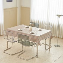 별빛감성 린넨 코팅 및 방수 테이블보 식탁보, 8인(138x220cm), PVC격자베이지