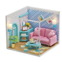 shangren 가구가있는 인형 집 미니어처 생일 선물 조립을위한 diy 미니 인형 집 나무 가구 키트, 13x13x11cm, 활기 없는, S2004
