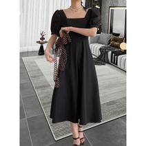 여름 슬림 반팔 스퀘어넥 원피스 롱