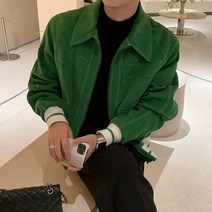 남성 트렌디한 예쁜 유니크한 힙합 스트리트 캐주얼 데일리 세련된 디자이너 그린 코듀로이 골덴 자켓
