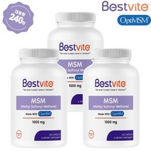 MSM 식이 유황 1000mg 240캡슐 대용량 (4개월분) 순도 99.9 OptiMSM 옵티 엠에스엠, 3병, 240캡슐 (4개월분)