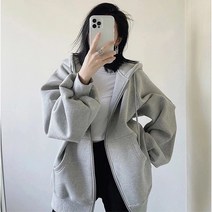 Ogfaour 여중생 여학생 루즈핏 후드 집업 그레이 기모 심플 여자 고등학생 중학생 고딩 교복 2XL