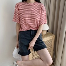 드레스날다 스무디컬러 단가라 라운드 반팔 티셔츠(tee911)
