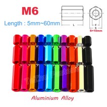 2/5pcs M6 헥스 Standoff 스페이서 육각형 스터드 너트 나사 막대 알루미늄 합금 암나사 슬리브 더블 패스 길이 5mm 60mm, [02] M6  (5pcs), [05] Sky blue, [01] 5mm