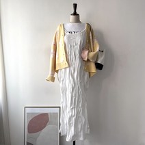 구김없는 뷔스티에 끈 롱 슬립 주름 물결 옆트임 레이어드 원피스 2컬러