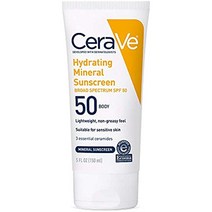 CeraVe 100% 미네랄 선스크린 SPF 50 | 징크옥사이드 & 이산화티타늄 함유 민감성 피부용 바디 선크림 | 히알루론산과 /cerave, 0-GP-BUTTY25780