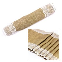 빈티지 자연 삼 베 모방 황 마 린 넨 테이블 러너 크리스마스 웨딩 홈 파티 다이닝 장식, 30x275CM, khaki with Lace