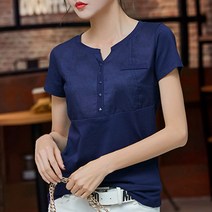 데일로엔 여성용 린넨 브이넥 반팔 티셔츠