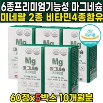 식약청 인정 산화 마그네슘 마그슘 마그네시움 마그네슝 제제 신경 운동 근육 영양제 비타민 B1 B6 B12 캡슐 남성 여성 식약처 인증, 60정 X 5박스 + 알약케이스