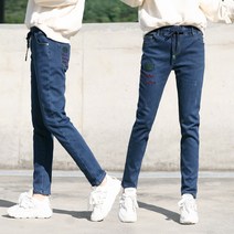 빈티지 자수 밴딩 일자핏 본딩청바지 여자 기모청바지 겨울청바지