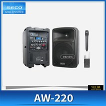SECO AW-220 충전식앰프 이동식앰프 무선2채널 200W, 헤드셋마이크+헤드셋마이크