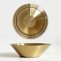 [쿠커스 판다] 리빙아트 티타늄 낮은 샐러드볼 3size (SUS304 스텐) 골드 무광 빙수볼 스탠 디저트볼 스테인레스 접시 그릇 샐러드볼 한정식기 한식 업소용, 2호 [21.5 x 6.2cm]