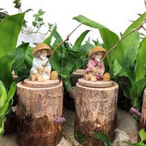 원받침 낚시 할아버지 미니 인형 / 수반 수조 어항 연못 정원 장식 인형, 핑크