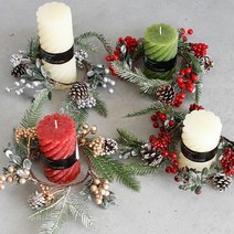 예쁜 크리스마스 캔들링 솔방울 열매장식 조화 리스, 레드