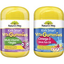 네이쳐스웨이 키즈 스마트 비타 구미스 멀티-비타민 + 베지스 베리맛 패스틸, 베리맛 60개입 + 오렌지 & 레몬맛 60개입, 2개