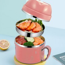 라이크 숟가락 이중 도시락 스텐 라면 그릇 핑크, 단품