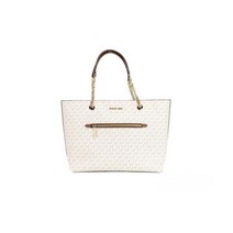 마이클 코어스 제트 세트 미디엄 바닐라 시그니처 PVC 프론트 지퍼 체인 토트백 지갑 가방 레더