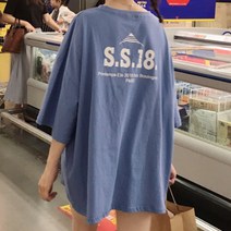 젠틸레 여성 빅사이즈 오버핏 반팔 티셔츠 라운드 레터링