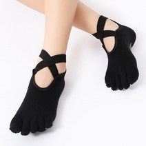 1인용발레바 1인발레바 탄츠발레바 여성용 다섯 손가락 요가 양말 미끄럼 방지 그립 스트랩 통기성 코튼 필, 01 Black Full_02 US 5-8.5