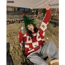 나른한 디자인 루즈핏 자카르 라운드 풀오버 크리스마스 니트