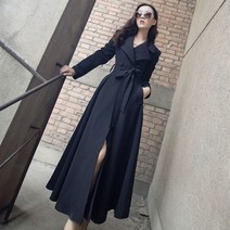 여성 패션 편안한 느슨한 A 라인 트렌치 코트 전문 기질 야외 따뜻한 벨트 롱 트렌치코트