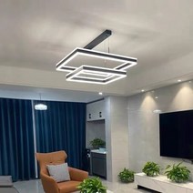 LED펜던트 사각형 LED 샹들리에 현대적인 럭셔리 디자인 홀 및 거실 북유럽 미니멀리스트 스타일 다이닝 룸 램프 펜던트 천장 조명, 2.Black - 110V - Warm light