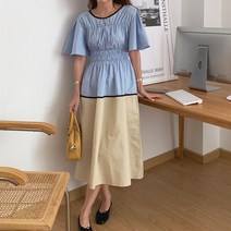 무드무드 투톤 주름밴딩 라인 원피스