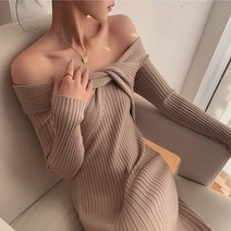 가을 데이트 트위드원피스 돌잔치 하객룩 상견례 추석 미니 드레스 원피스 여성 원숄더 슬림핏 니트 고급스러운 디자인 부드럽고 유니크한 스타일 겨울